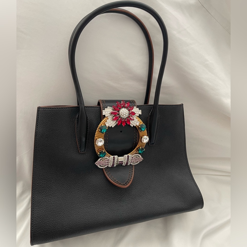 Miu Miu jeweled black bag.  9”H x 12 1/2” W.